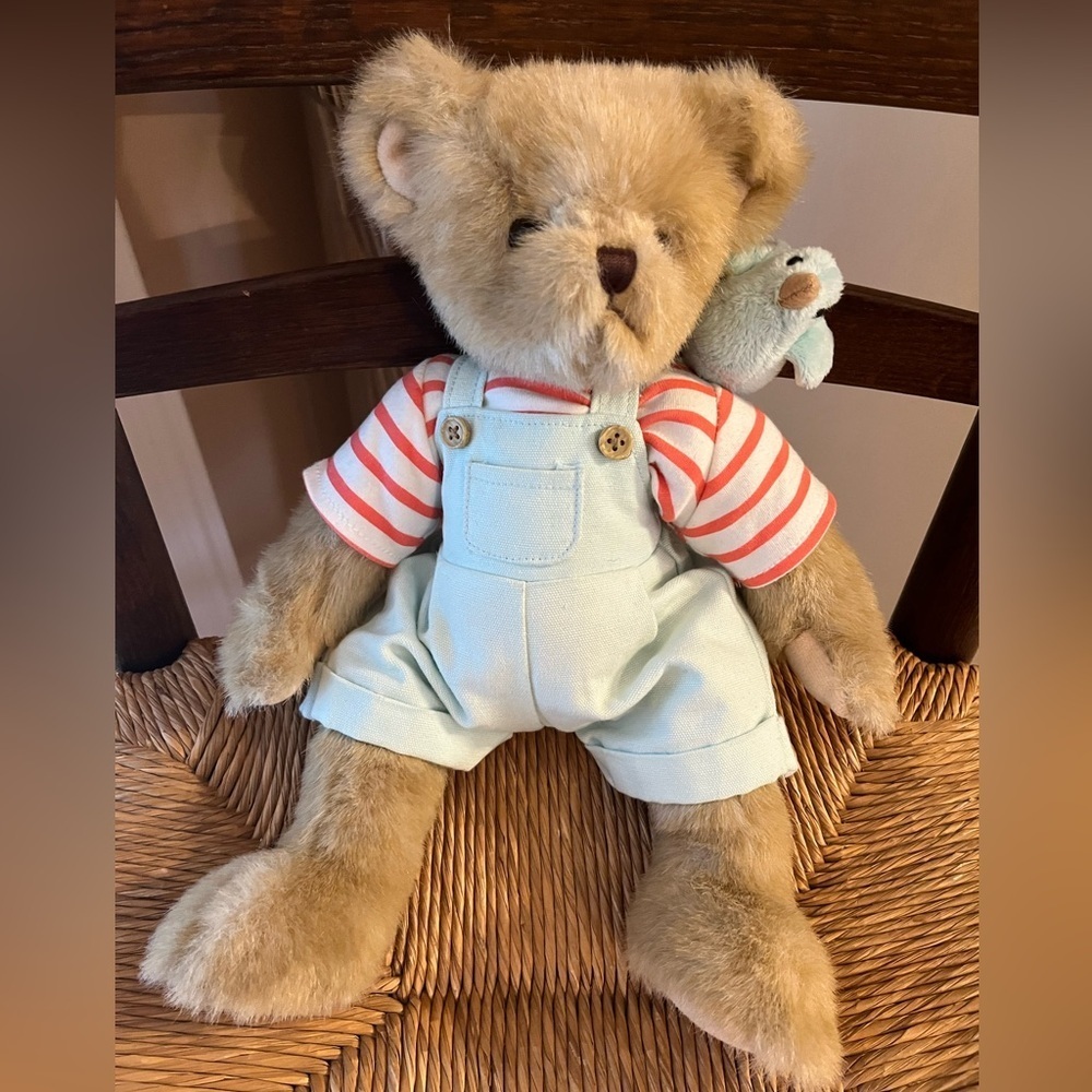 Bearington Jay 10" Teddy Bear in Overalls, Blue Bird Design